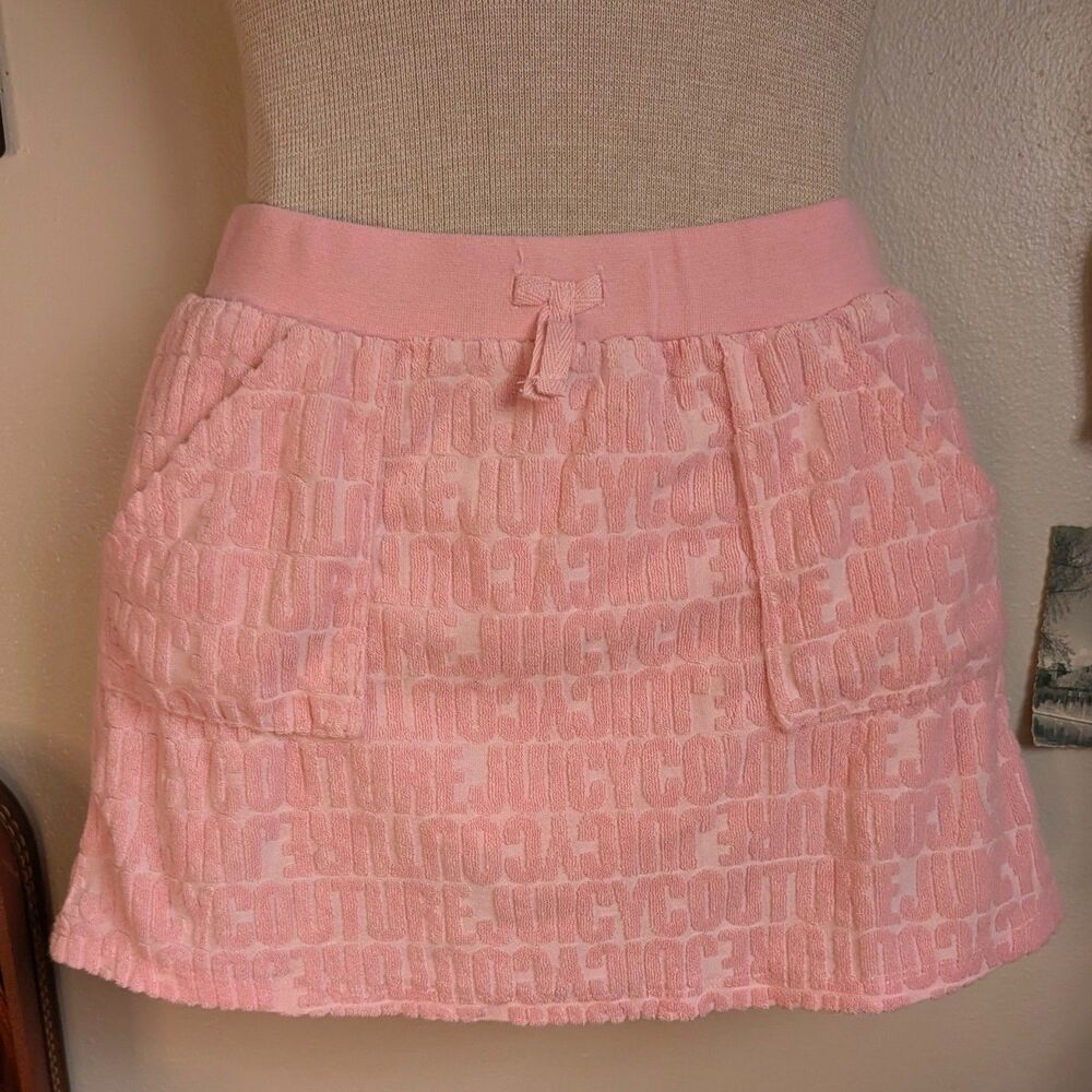Juicy Couture Terry Cloth Mini Skirt Girl's 7/8 Light Pink Monogram Logo Print